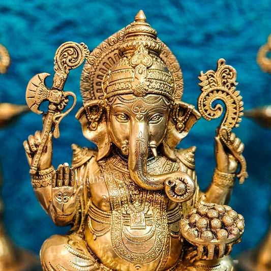 Brass Ganapati Idol Seated on Lotus | 12" Height