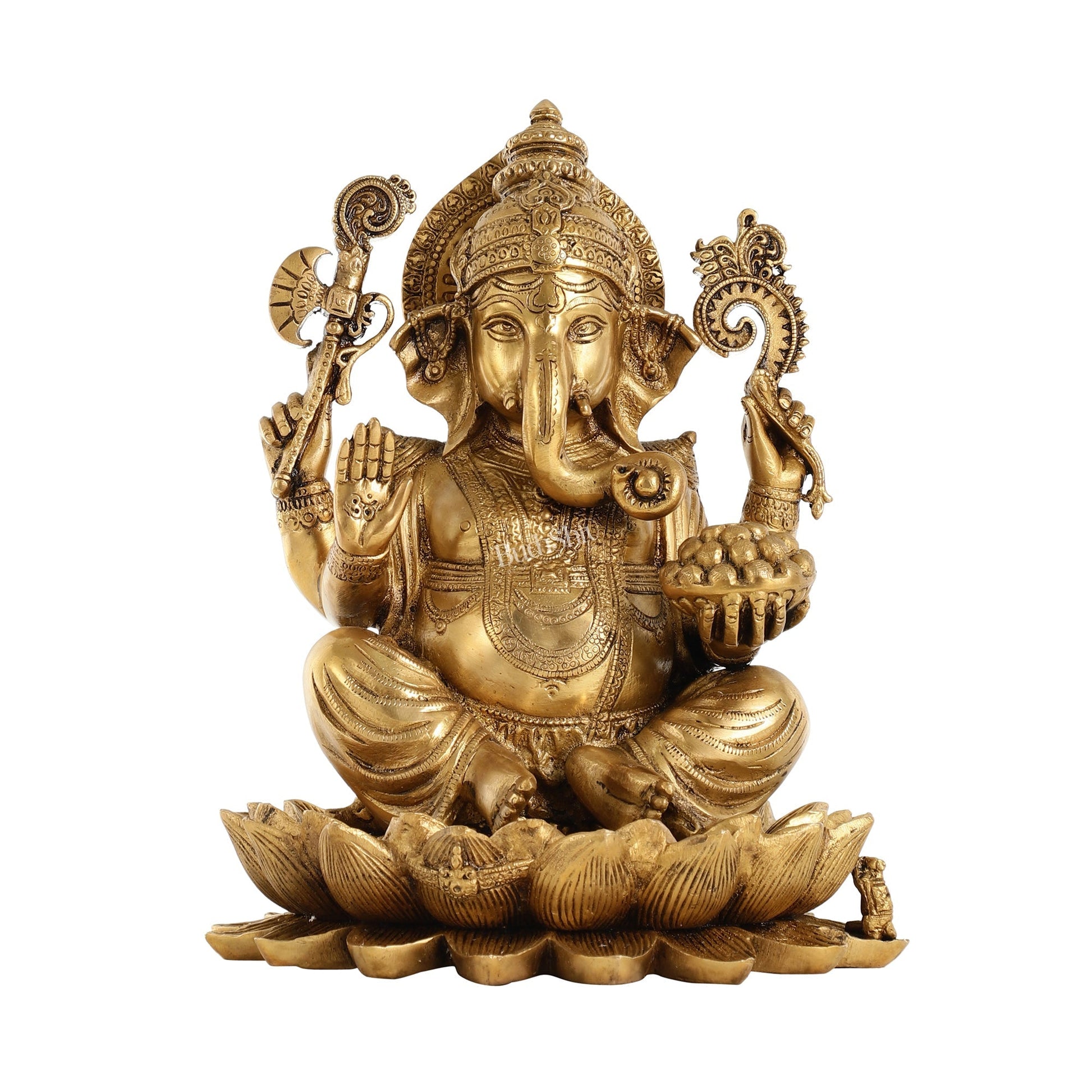 Brass Ganapati Idol Seated on Lotus | 12" Height