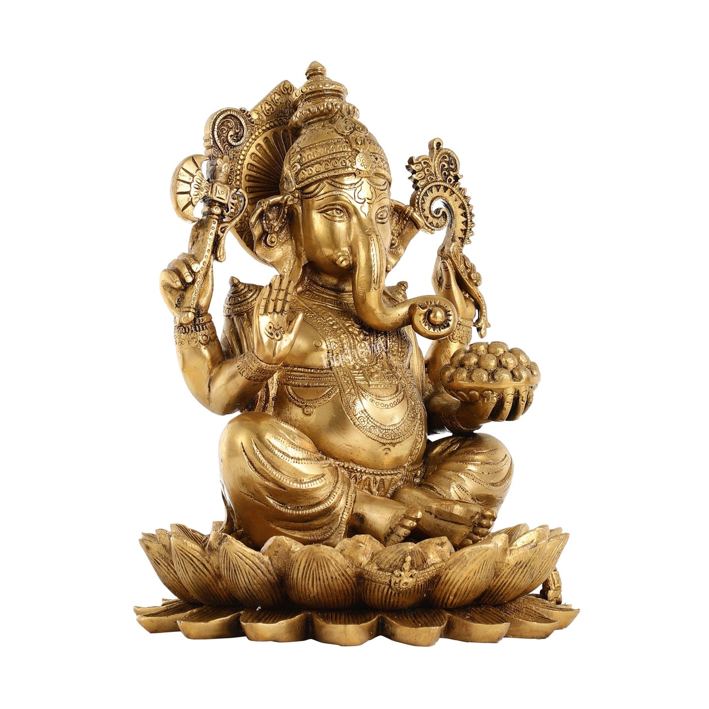Brass Ganapati Idol Seated on Lotus | 12" Height