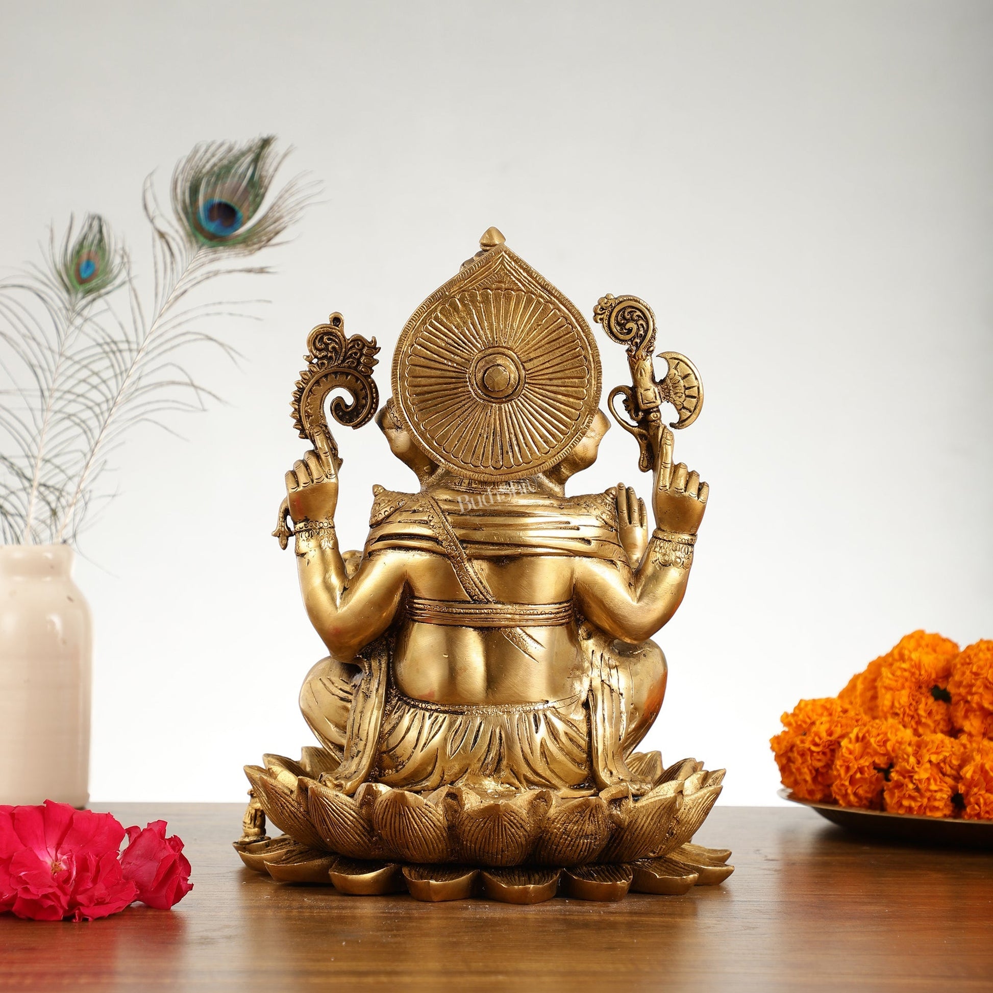 Brass Ganapati Idol Seated on Lotus | 12" Height