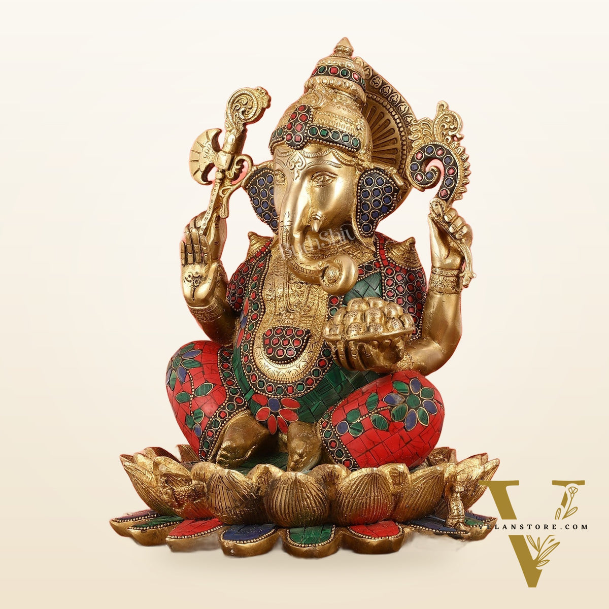 Brass Ganapati Idol Seated on Lotus | 12"