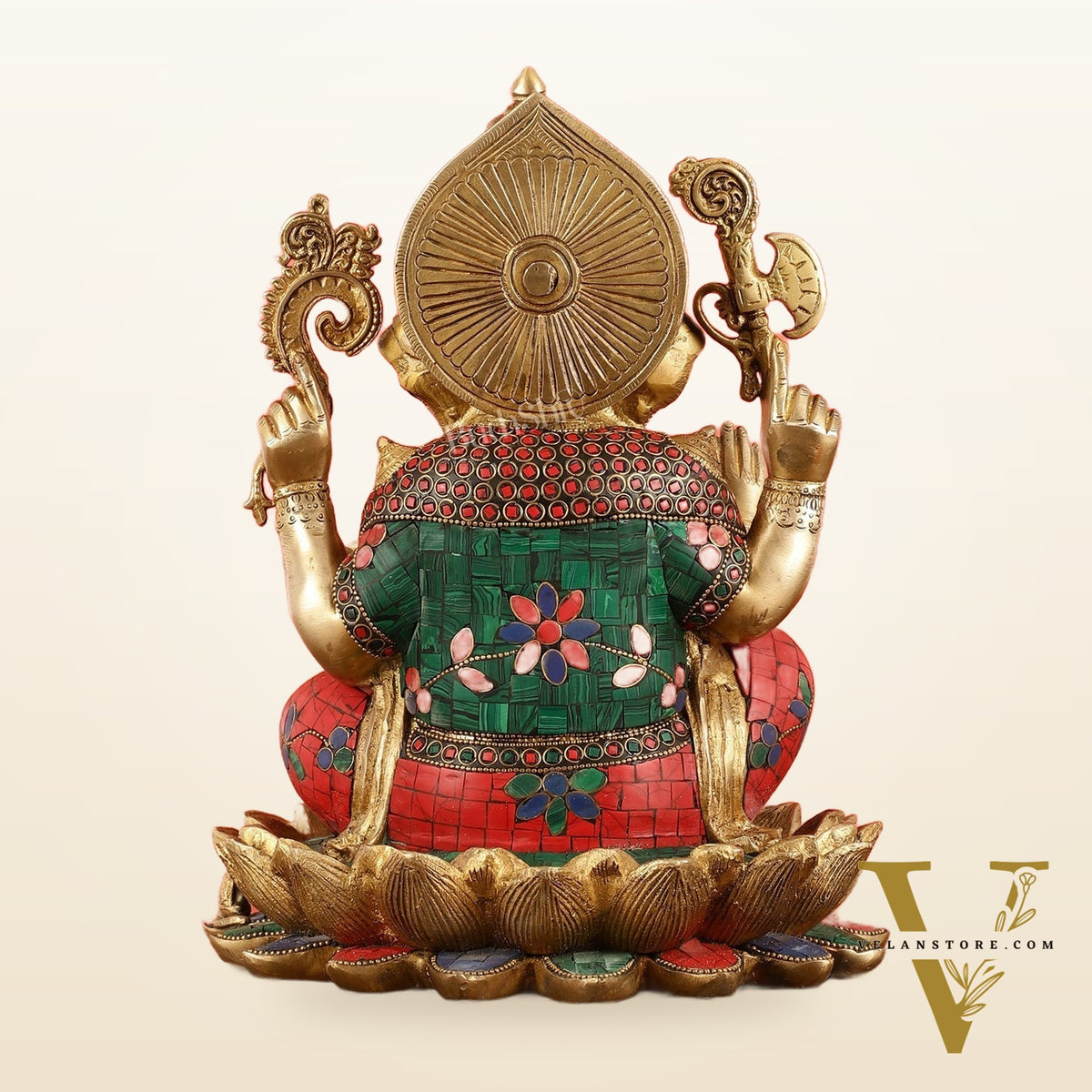 Brass Ganapati Idol Seated on Lotus | 12"