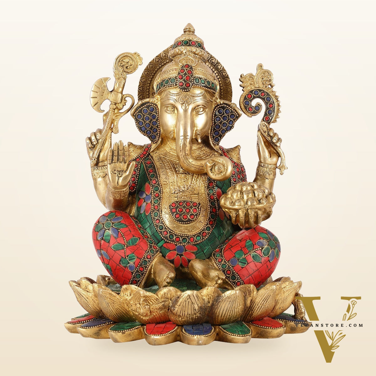 Brass Ganapati Idol Seated on Lotus | 12"