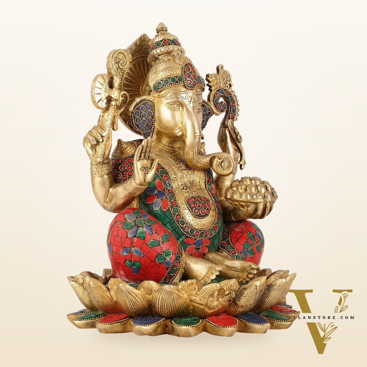 Brass Ganapati Idol Seated on Lotus | 12"