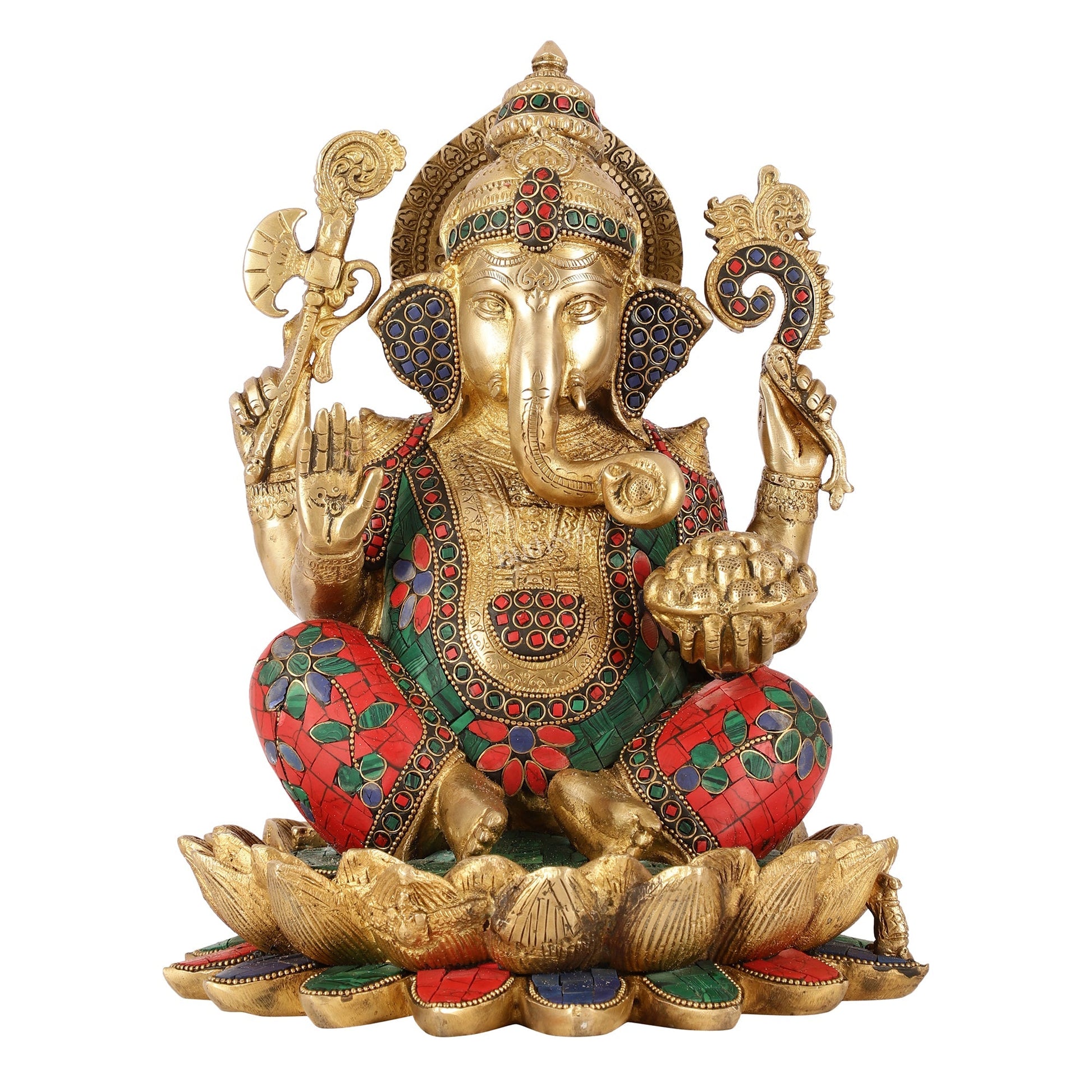 Brass Ganapati Idol Seated on Lotus | 12"