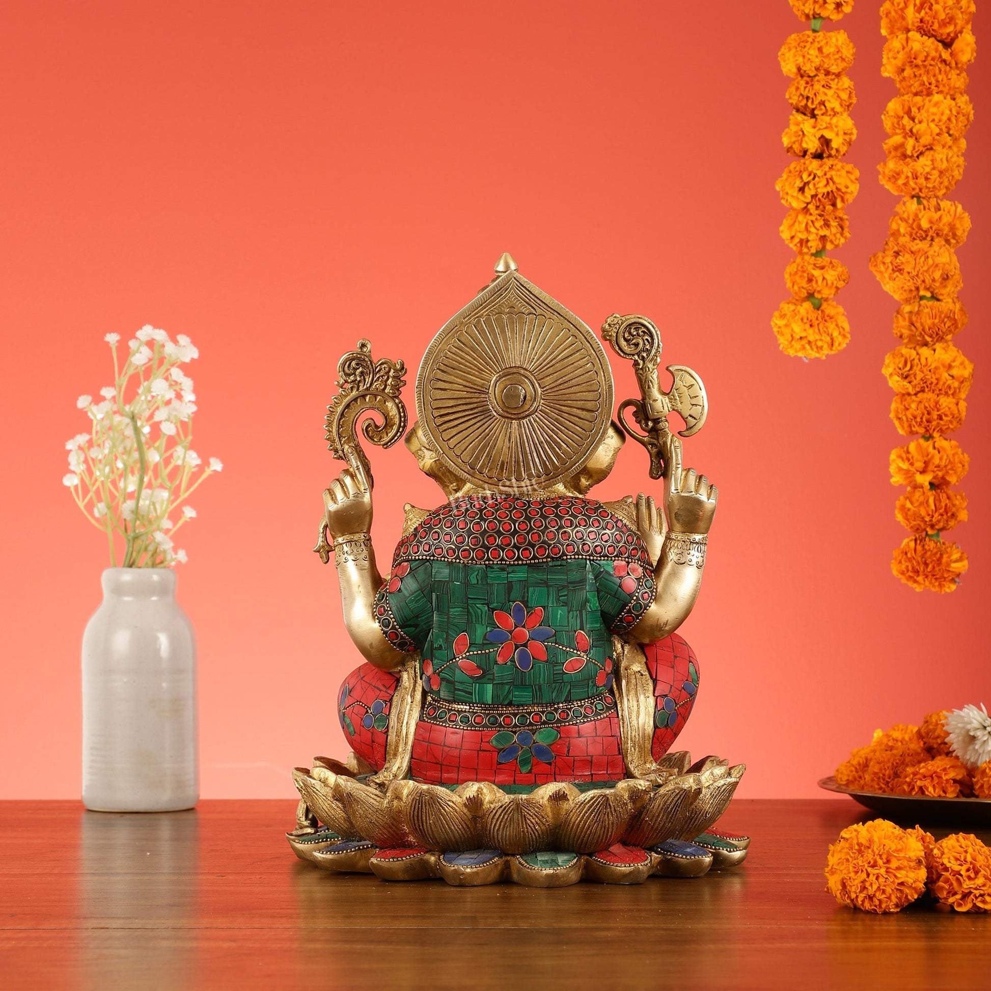 Brass Ganapati Idol Seated on Lotus | 12"