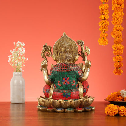 Brass Ganapati Idol Seated on Lotus | 12"