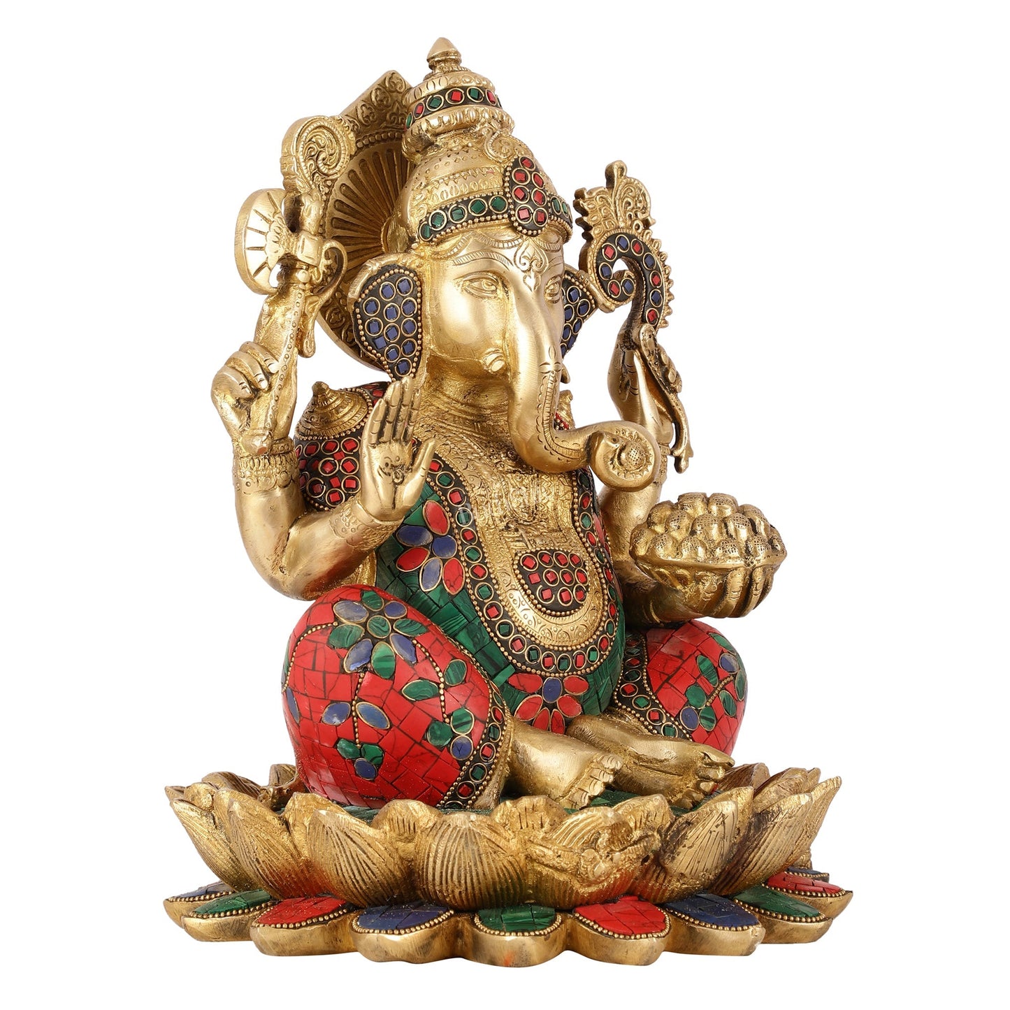 Brass Ganapati Idol Seated on Lotus | 12"