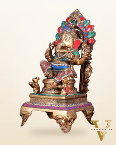 Brass Ganapati Statue on Throne - 17 inch