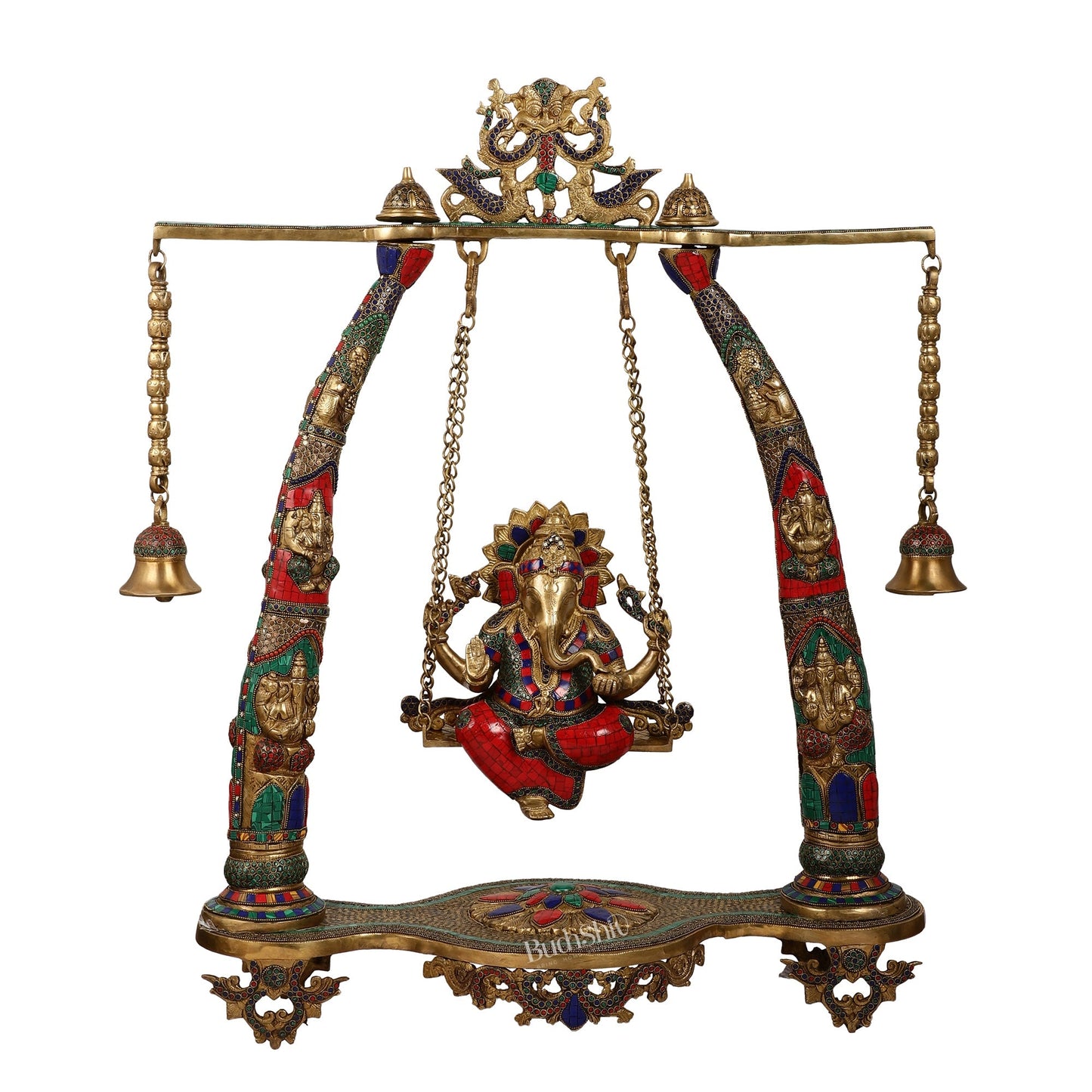Brass Ganesha statue on Swing | Large-sized Masterpiece 36 inch