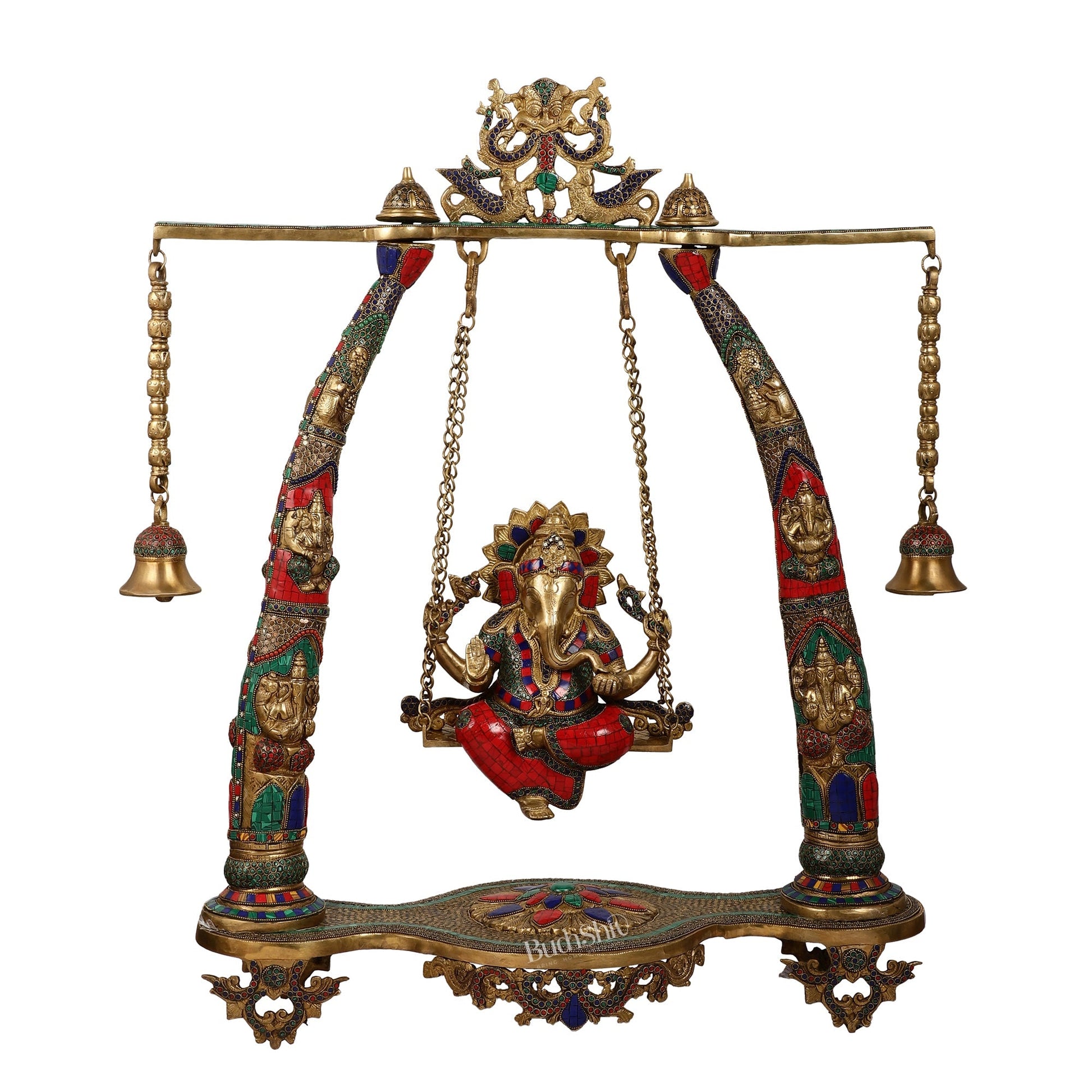 Brass Ganesha statue on Swing | Large-sized Masterpiece 36 inch