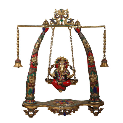 Brass Ganesha statue on Swing | Large-sized Masterpiece 36 inch