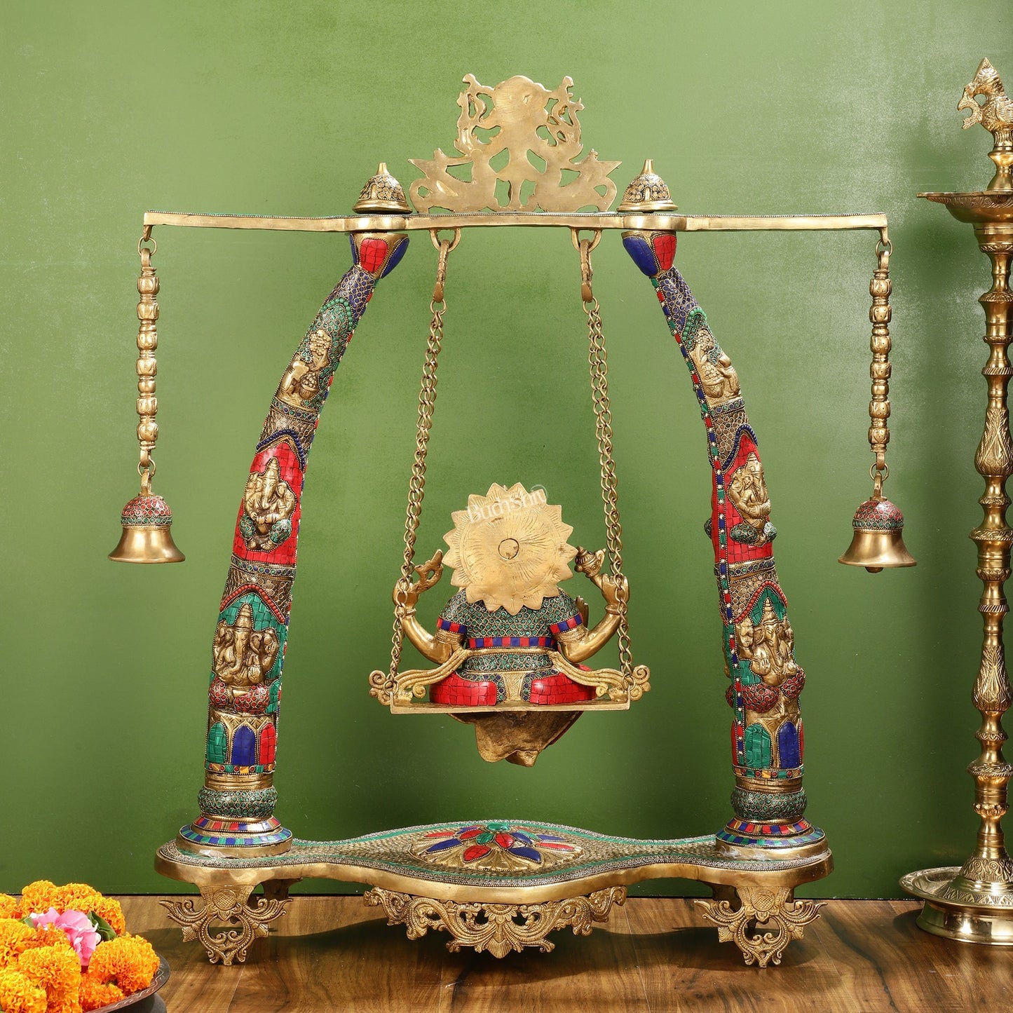Brass Ganesha statue on Swing | Large-sized Masterpiece 36 inch