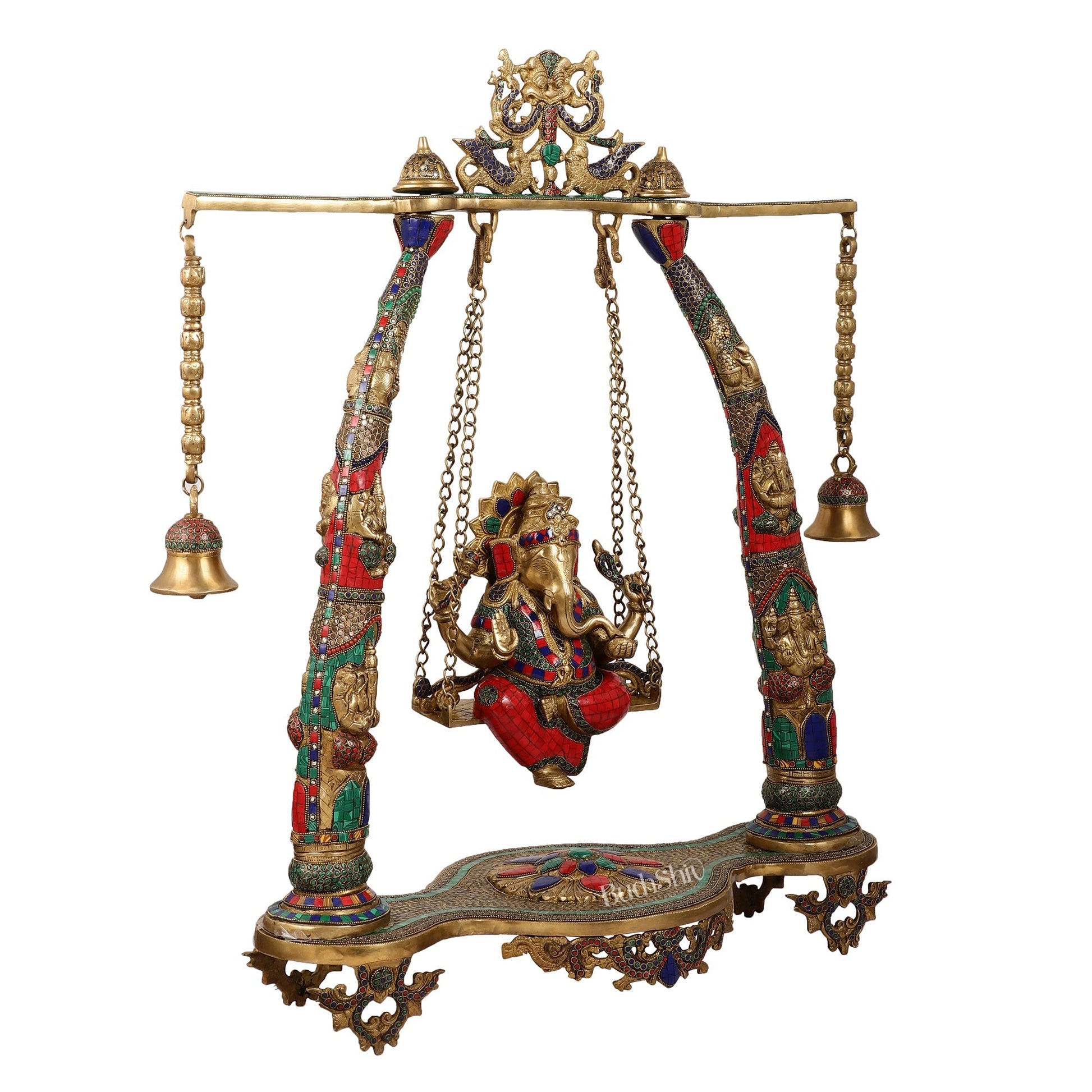 Brass Ganesha statue on Swing | Large-sized Masterpiece 36 inch