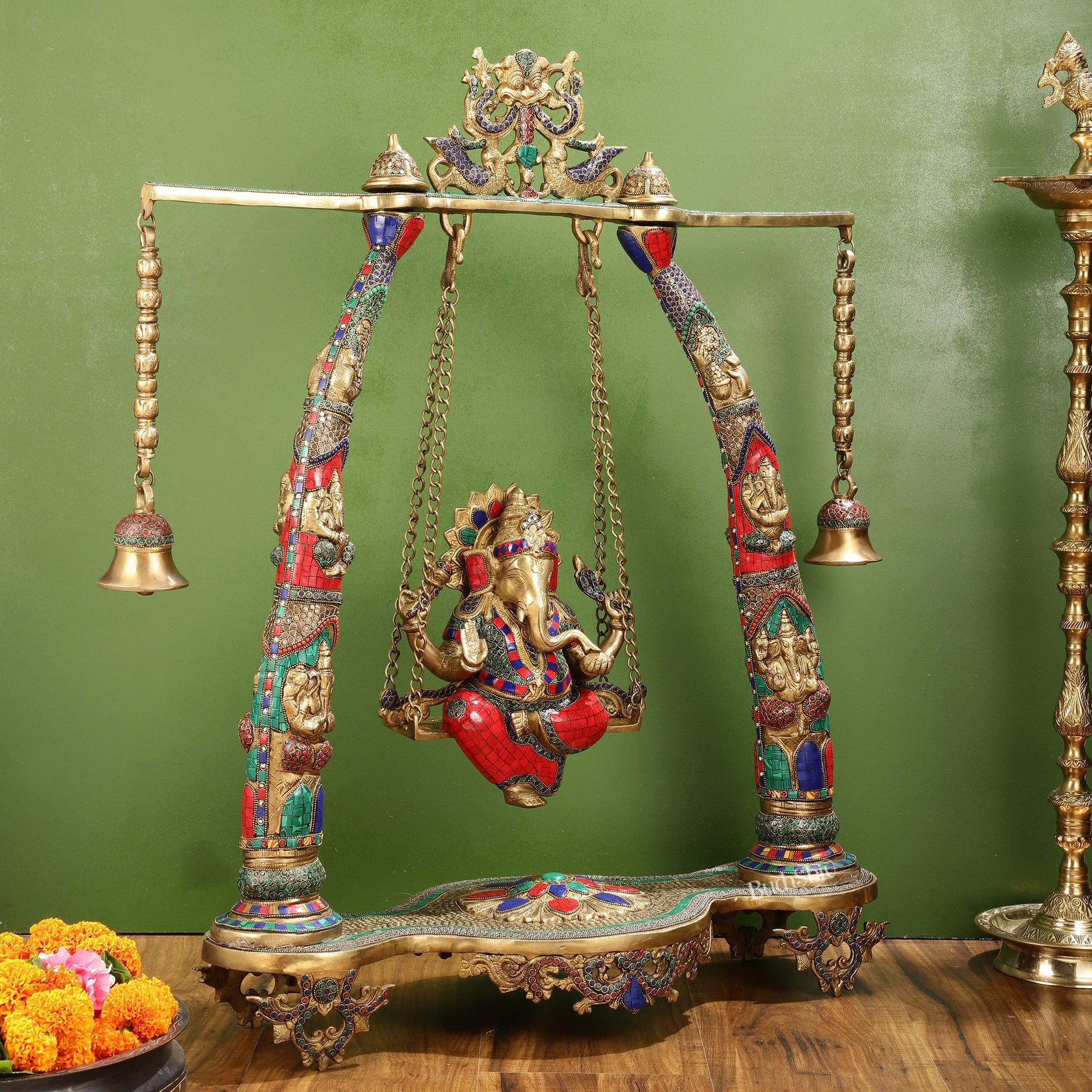 Brass Ganesha statue on Swing | Large-sized Masterpiece 36 inch