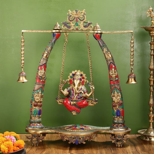 Brass Ganesha statue on Swing | Large-sized Masterpiece 36 inch