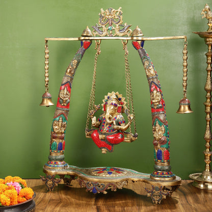 Brass Ganesha statue on Swing | Large-sized Masterpiece 36 inch