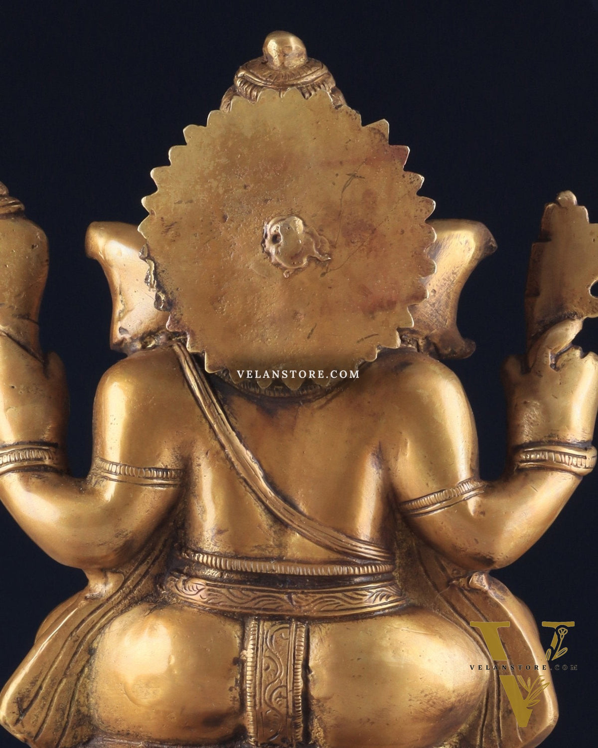 Brass Ganapati Unique Statue - Dull Gold Finish 11"