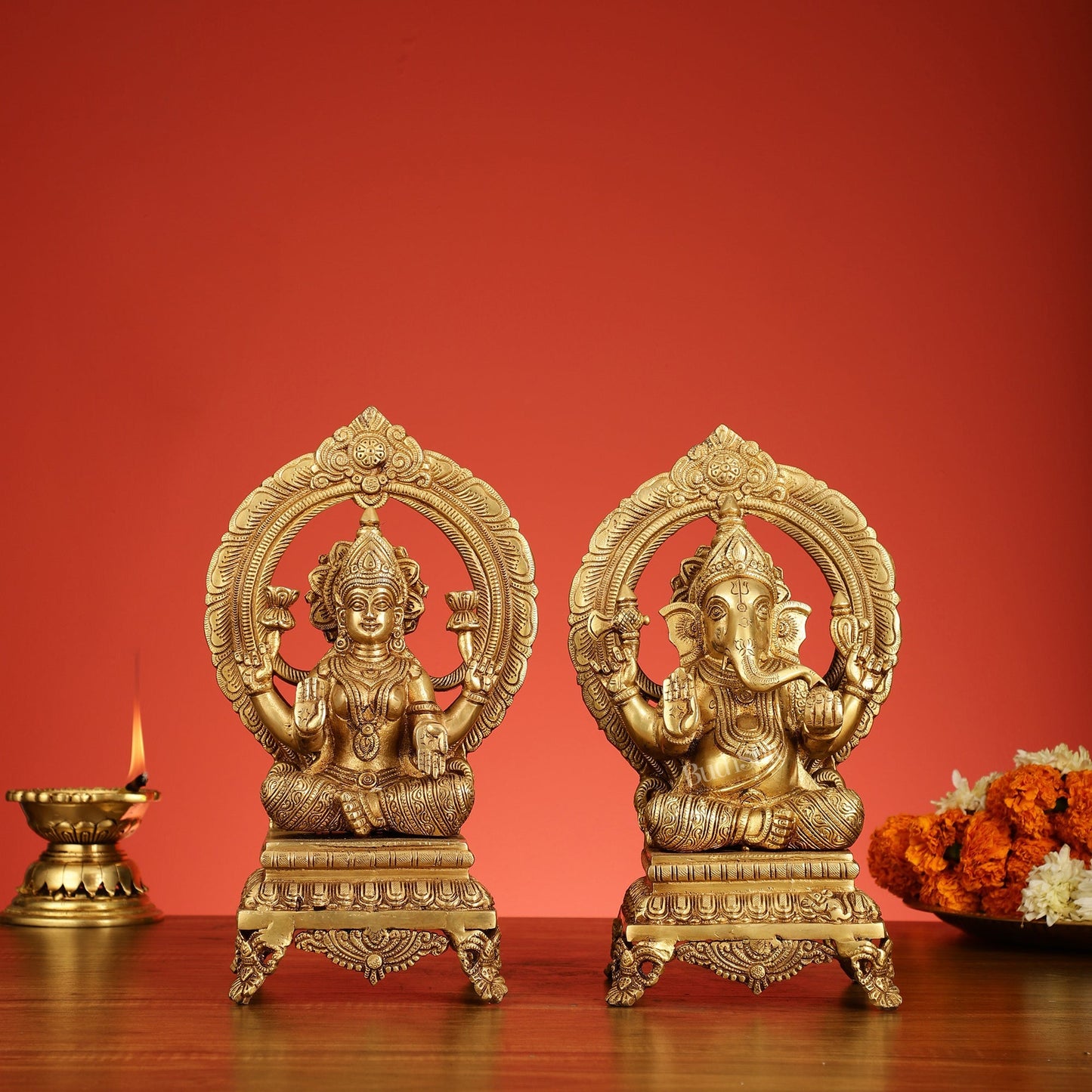 Brass Ganesh Lakshmi Idols - 11 "