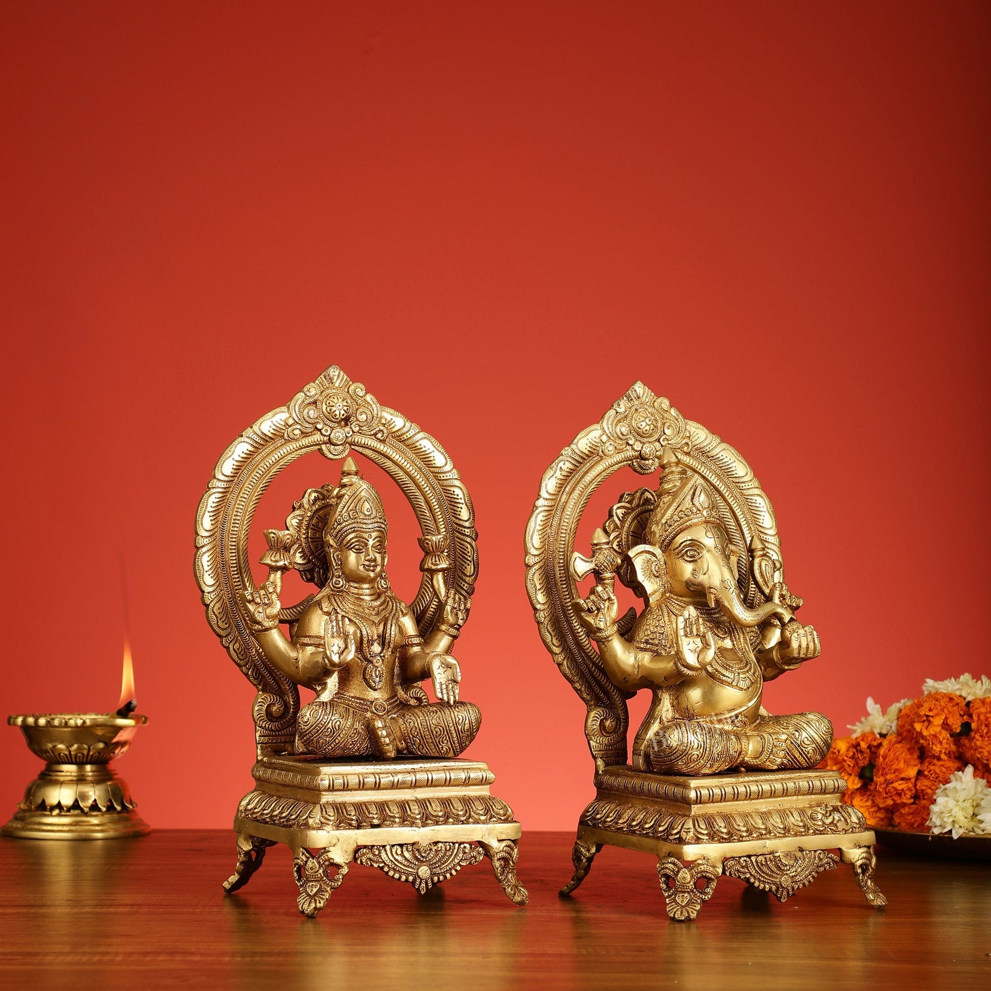 Brass Ganesh Lakshmi Idols - 11 "