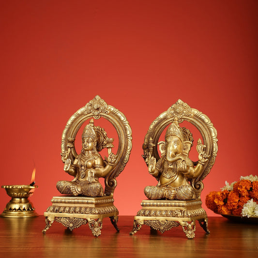 Brass Ganesh Lakshmi Idols - 11 "