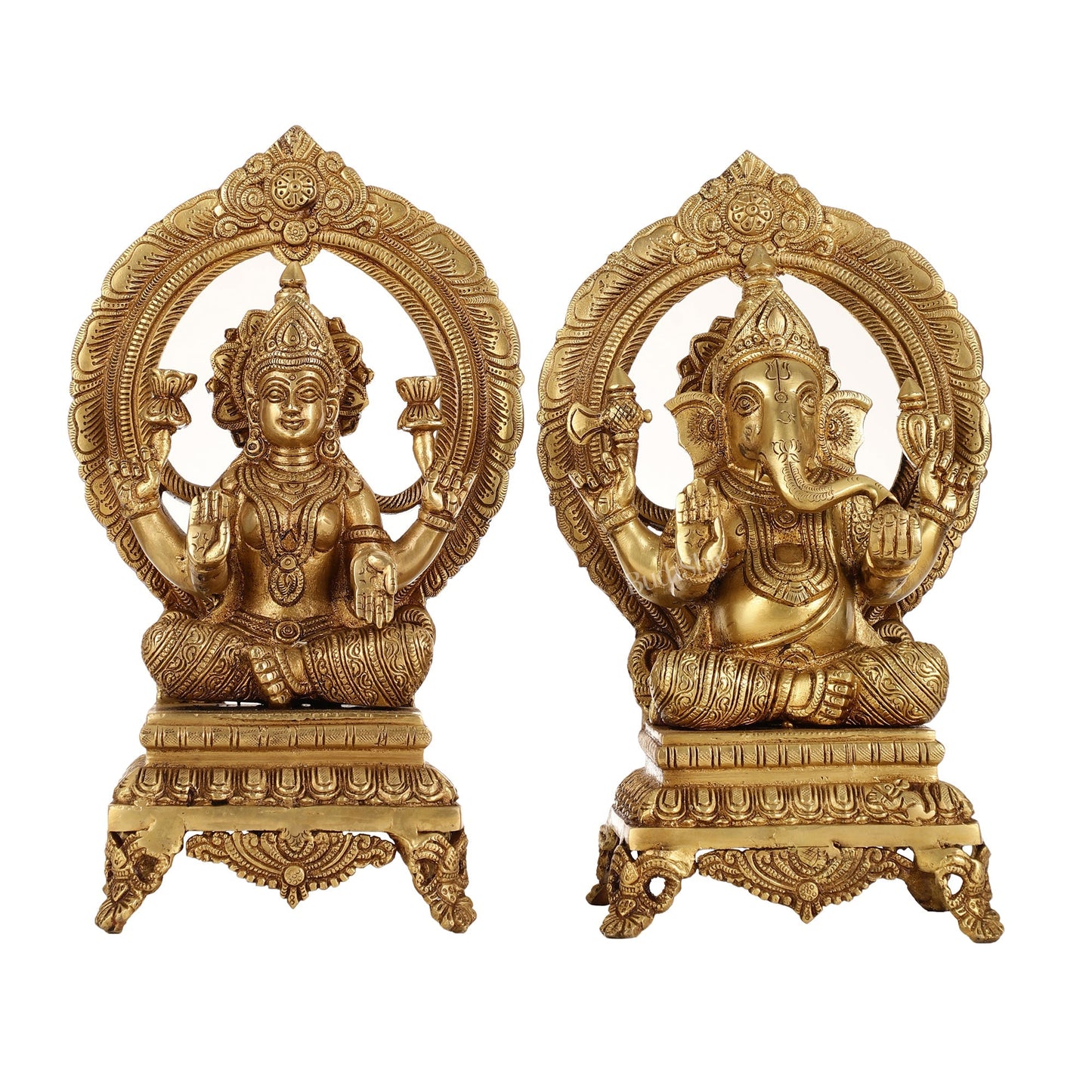 Brass Ganesh Lakshmi Idols - 11 "