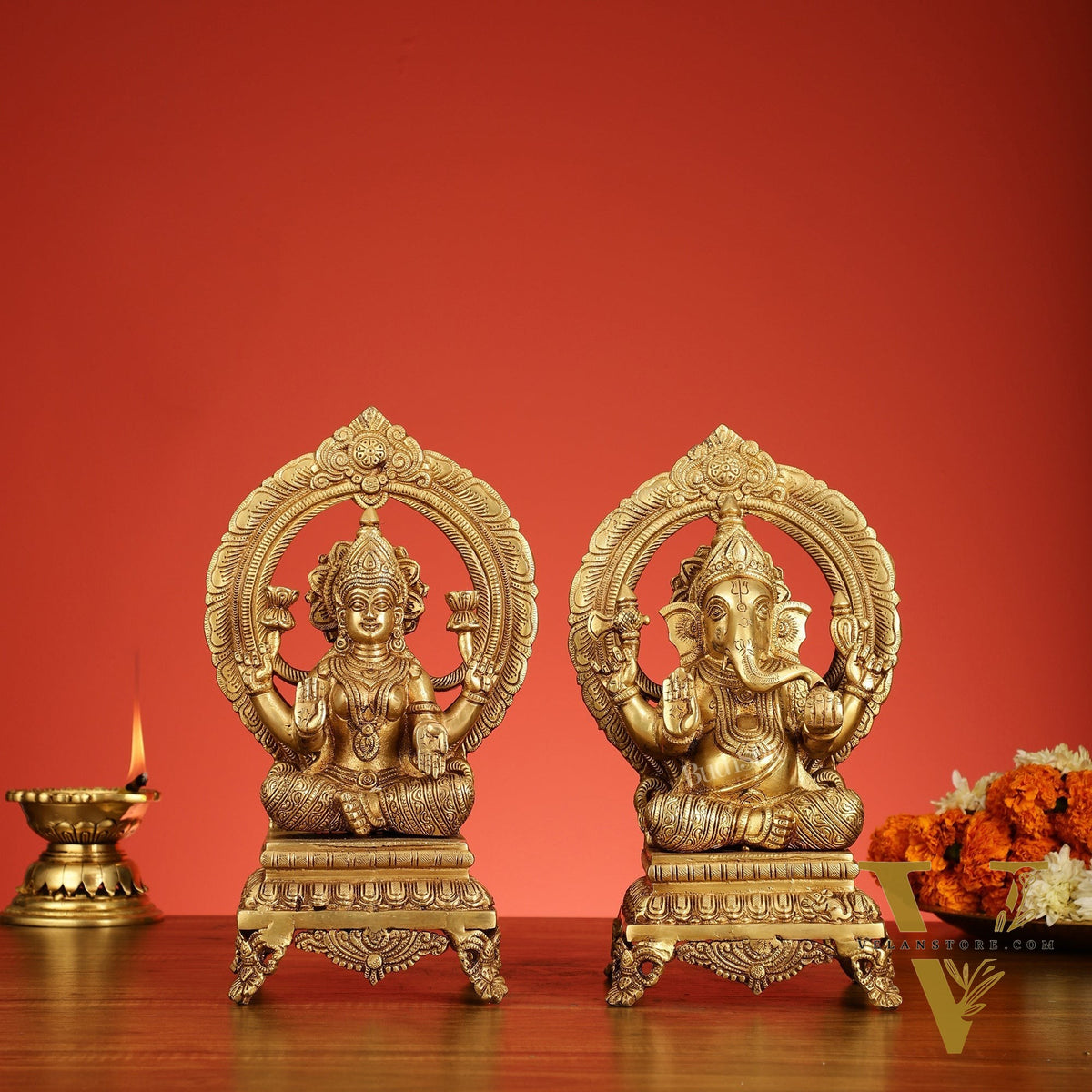 Brass Ganesh Lakshmi Idols - 11 "