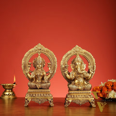Brass Ganesh Lakshmi Idols - 11 "