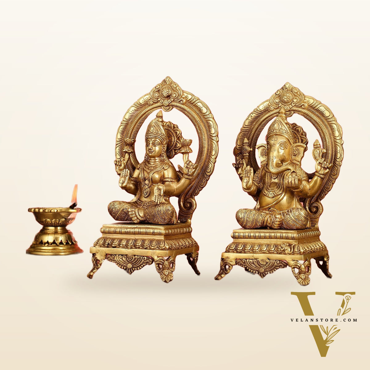 Brass Ganesh Lakshmi Idols - 11 "
