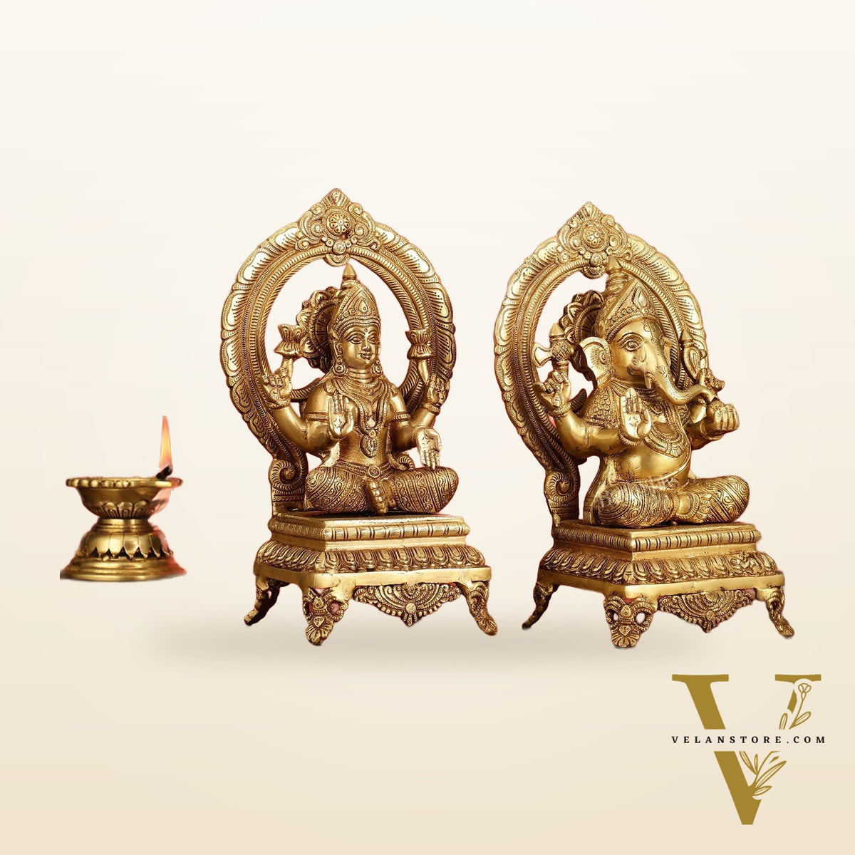 Brass Ganesh Lakshmi Idols - 11 "