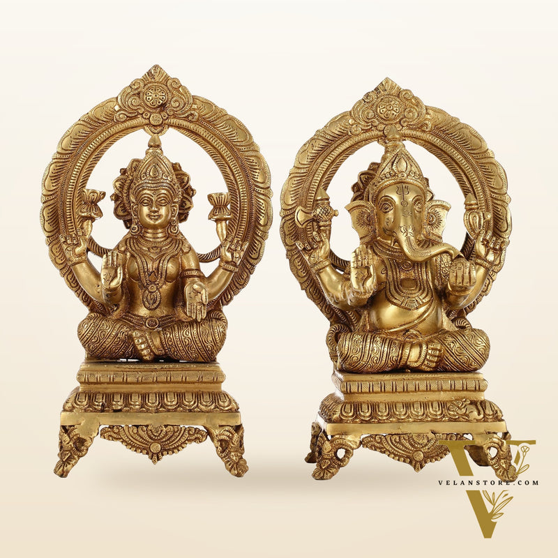 Brass Ganesh Lakshmi Idols - 11 "
