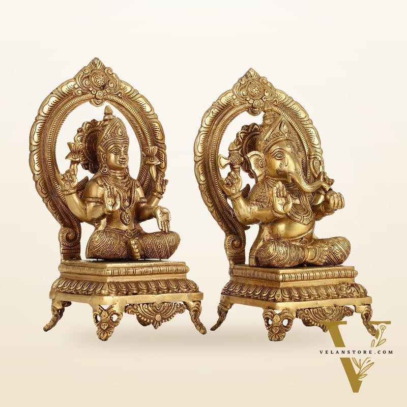 Brass Ganesh Lakshmi Idols - 11 "