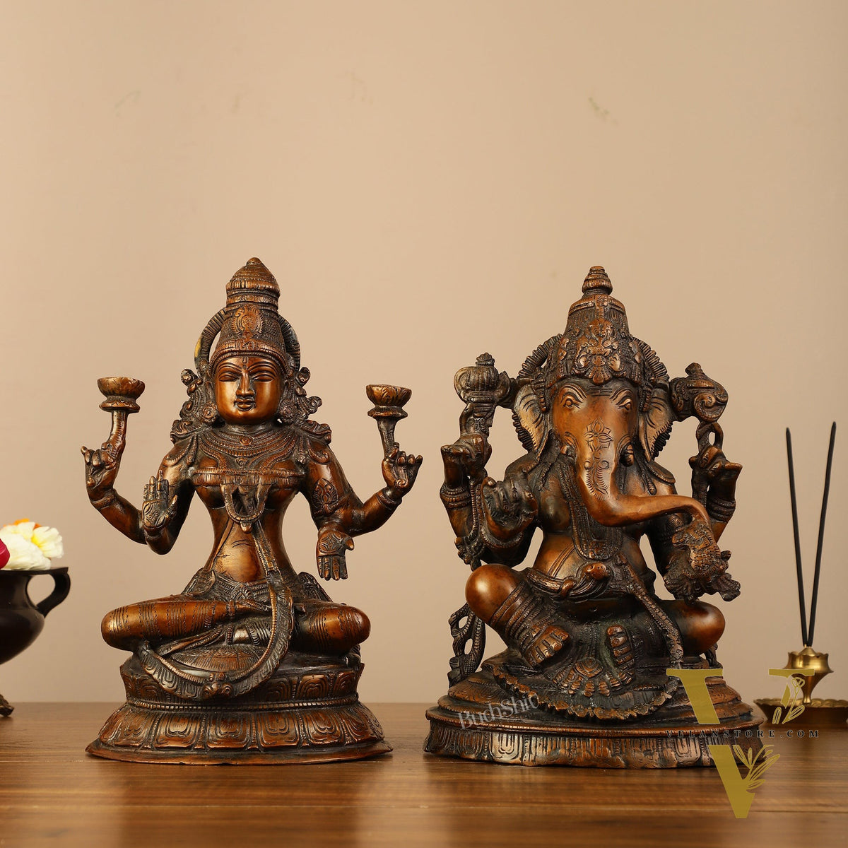 Brass Ganesh Lakshmi Idols - 11"