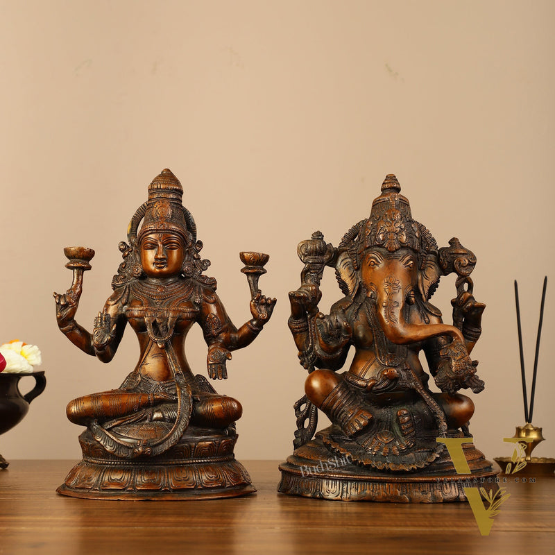 Brass Ganesh Lakshmi Idols - 11"