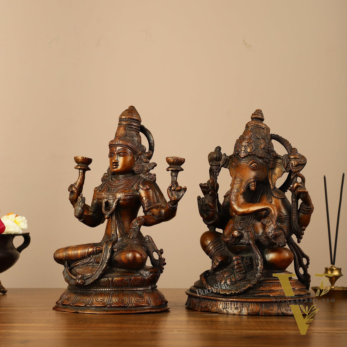 Brass Ganesh Lakshmi Idols - 11"