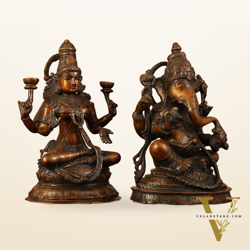 Brass Ganesh Lakshmi Idols - 11"