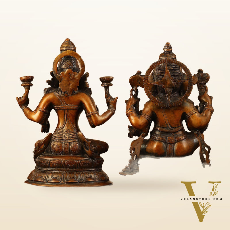 Brass Ganesh Lakshmi Idols - 11"