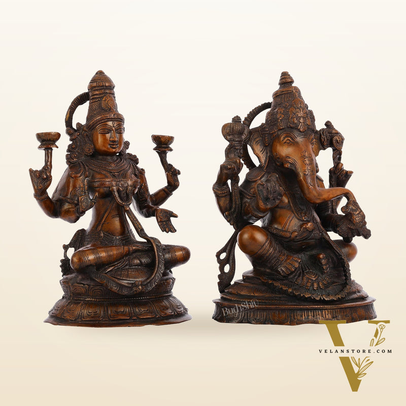 Brass Ganesh Lakshmi Idols - 11"