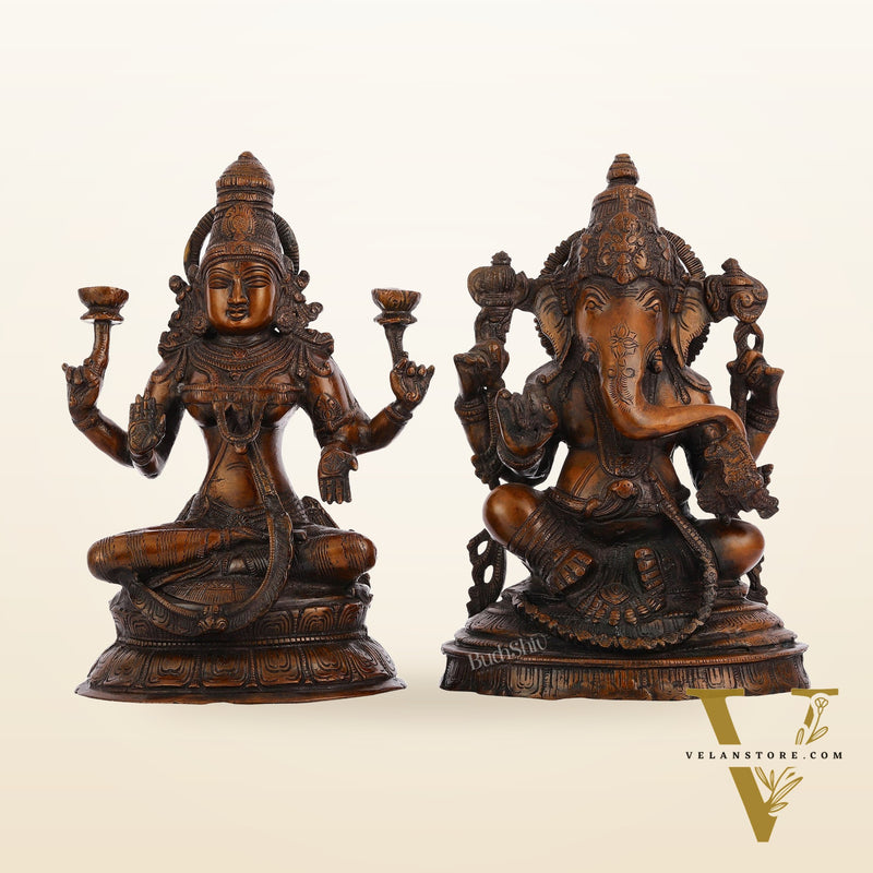 Brass Ganesh Lakshmi Idols - 11"