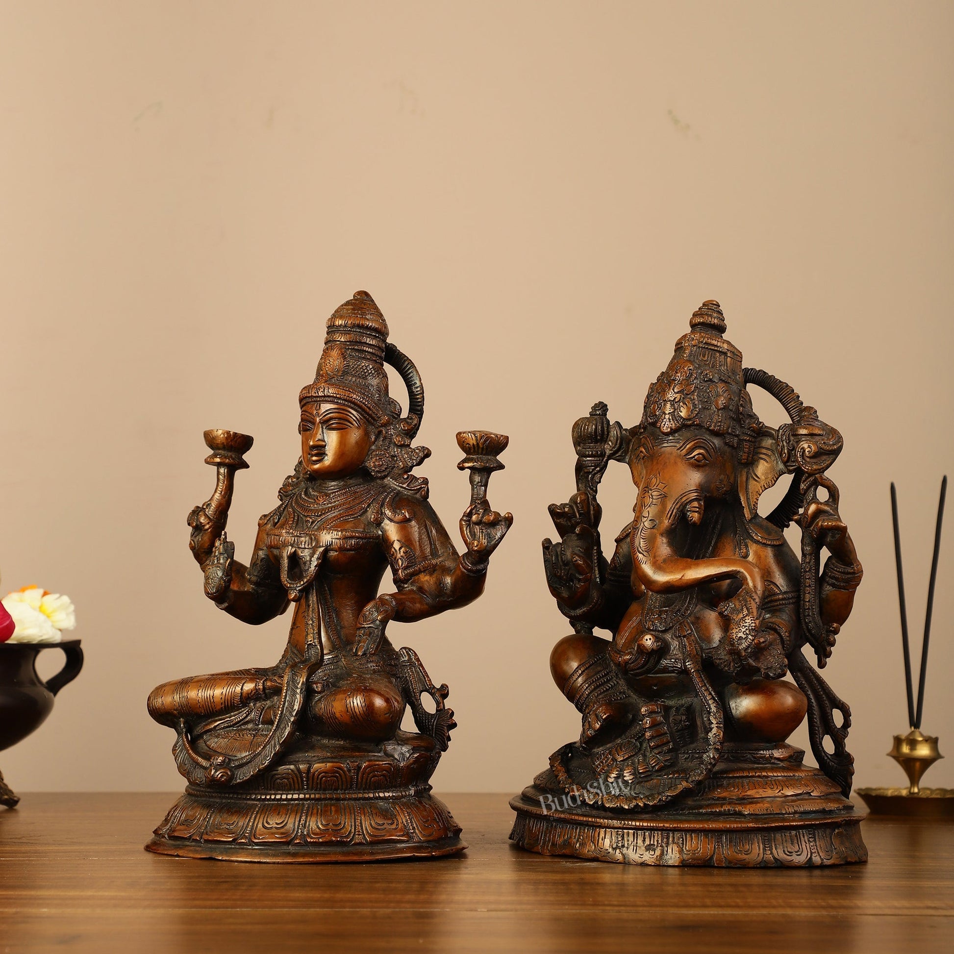 Brass Ganesh Lakshmi Idols - 11"