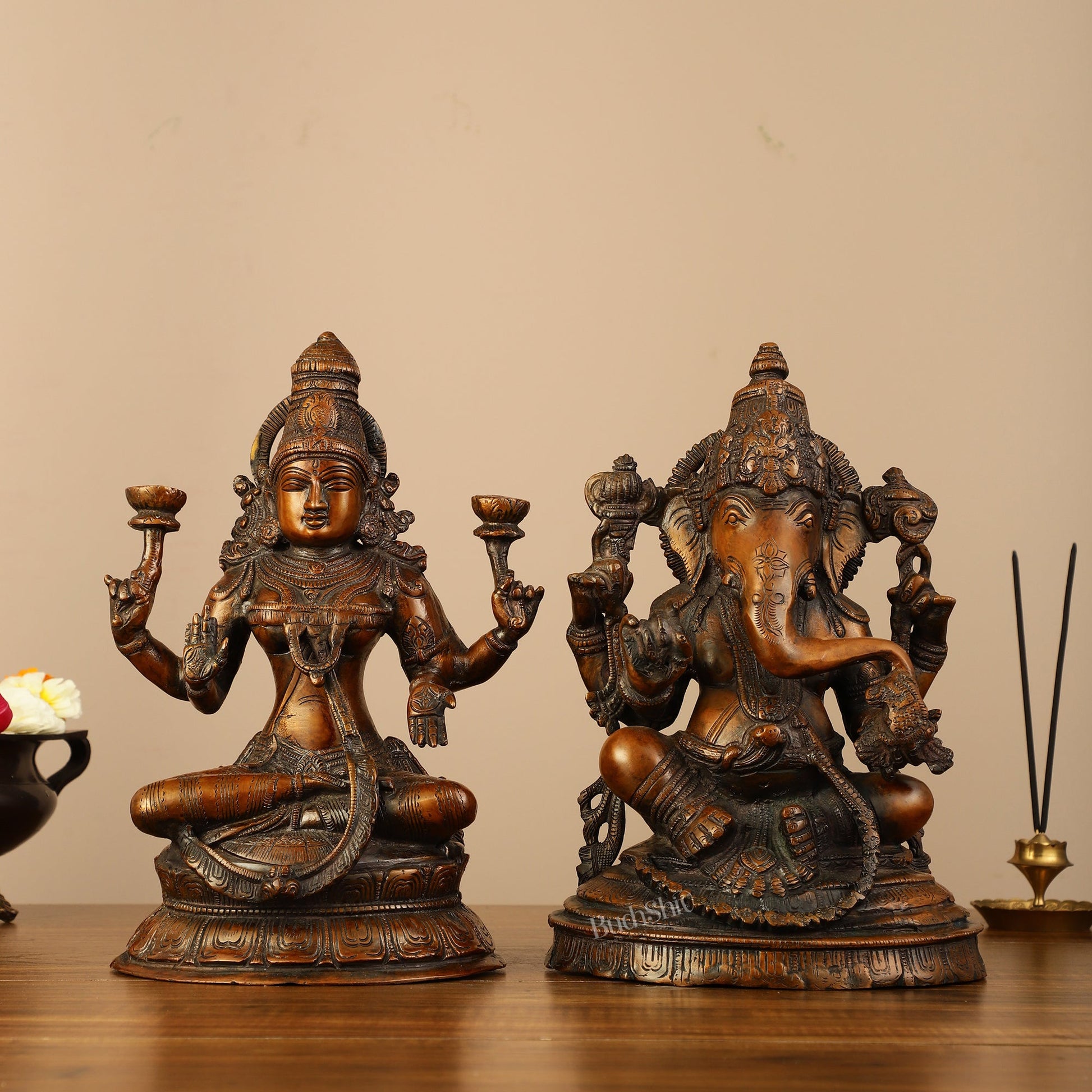 Brass Ganesh Lakshmi Idols - 11"