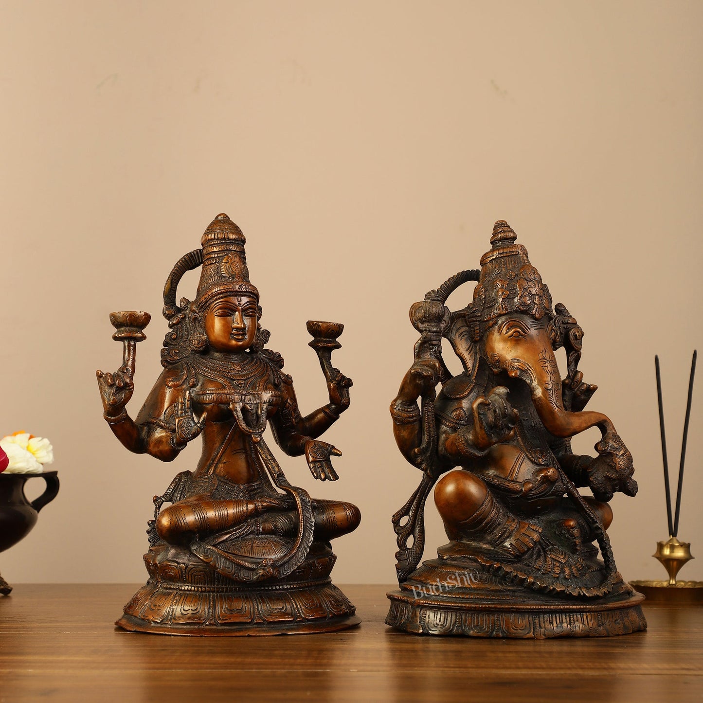 Brass Ganesh Lakshmi Idols - 11"