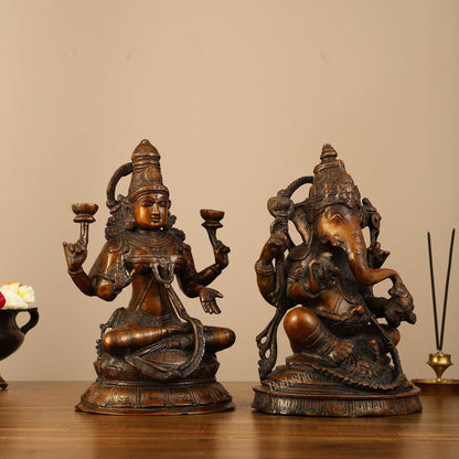 Brass Ganesh Lakshmi Idols - 11"