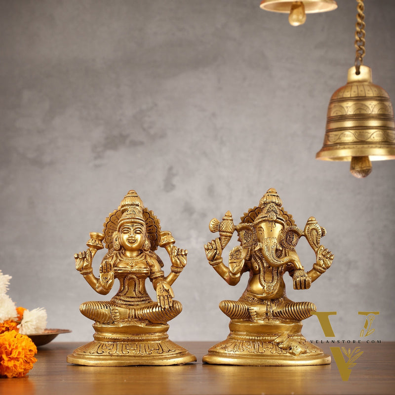Brass Ganesh Lakshmi idols 6"