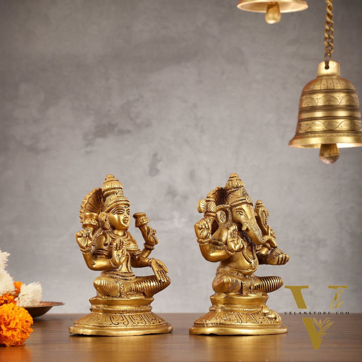 Brass Ganesh Lakshmi idols 6"