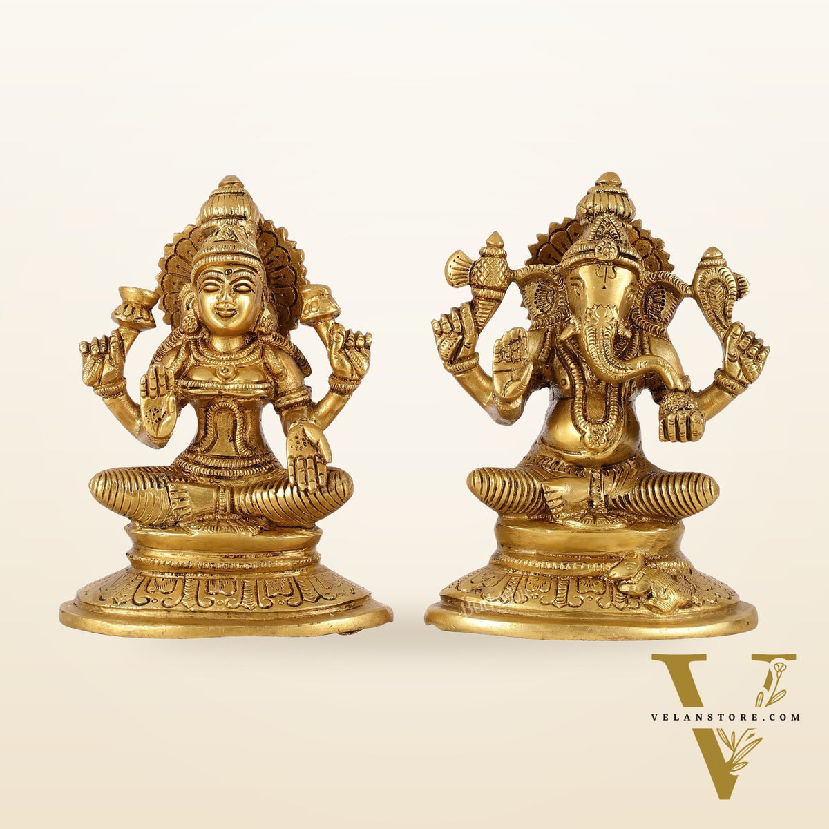 Brass Ganesh Lakshmi idols 6"