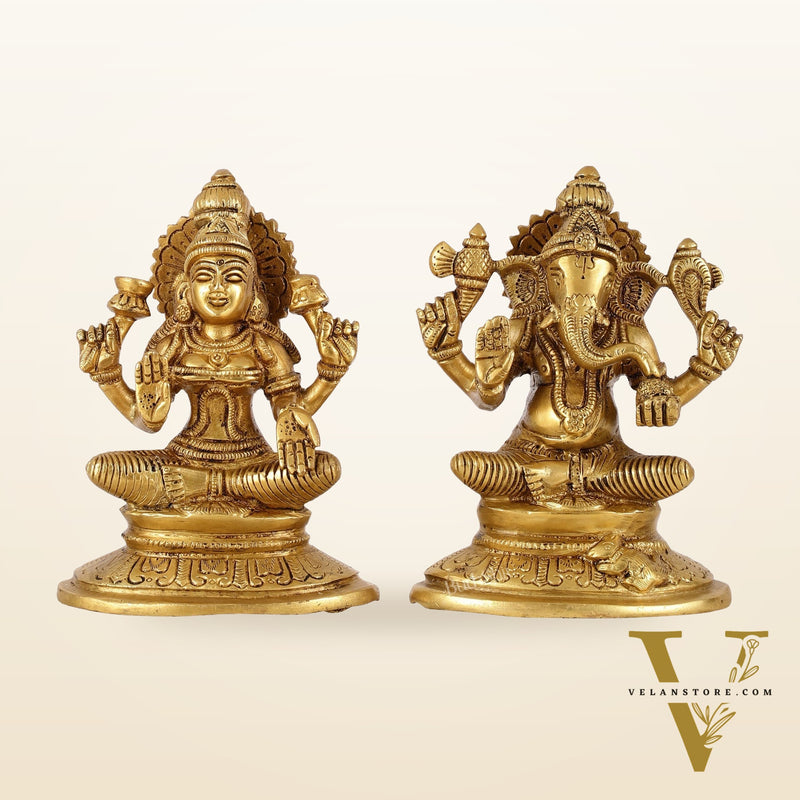 Brass Ganesh Lakshmi idols 6"