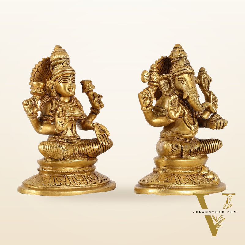 Brass Ganesh Lakshmi idols 6"