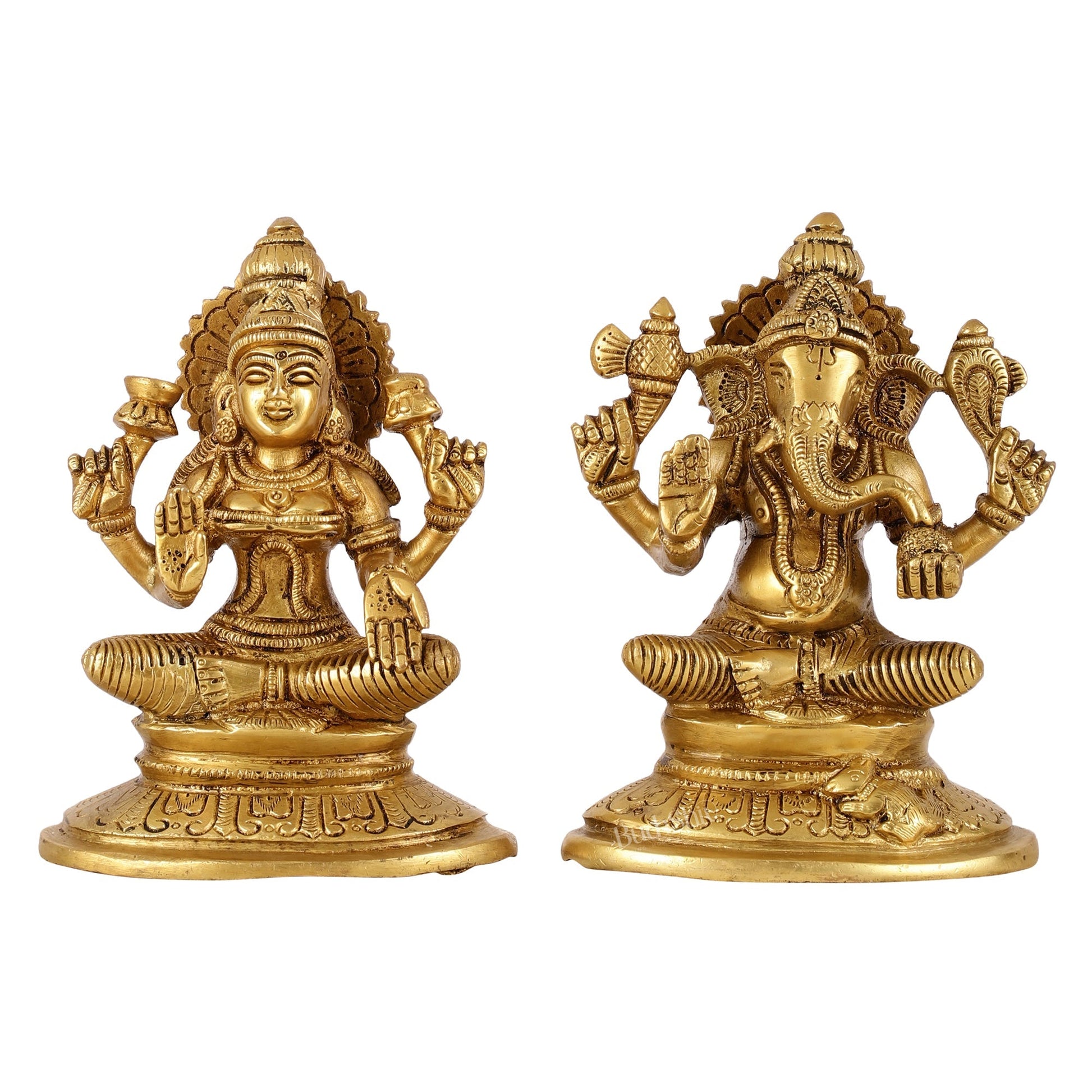 Brass Ganesh Lakshmi idols 6"
