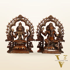 Brass Ganesh Lakshmi Large - Antique Bronze Finish - 16 Inch